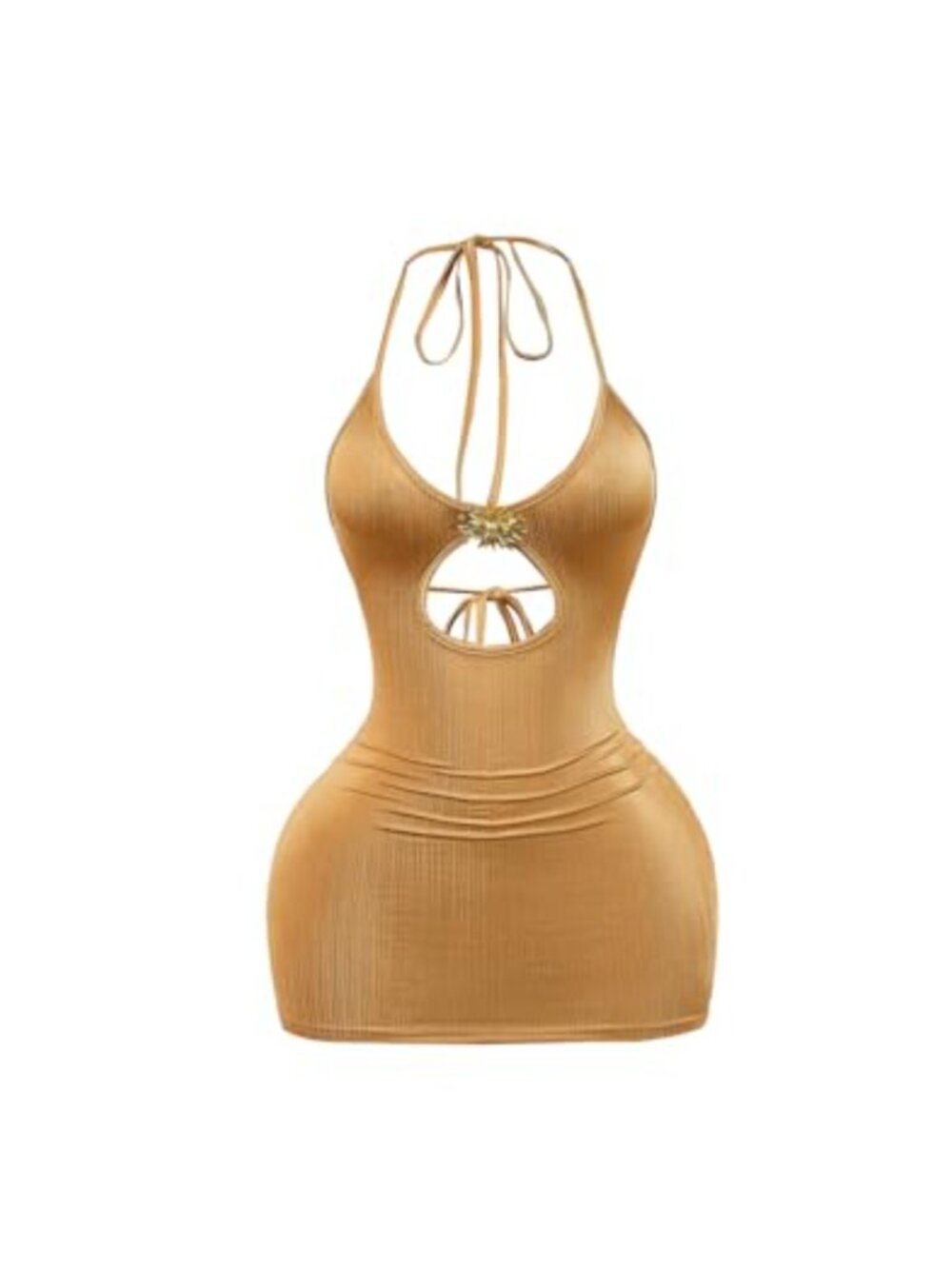 Metallic Cut Out Halter Mini Dress Sleeveless Backless Bodycon Party Dress
